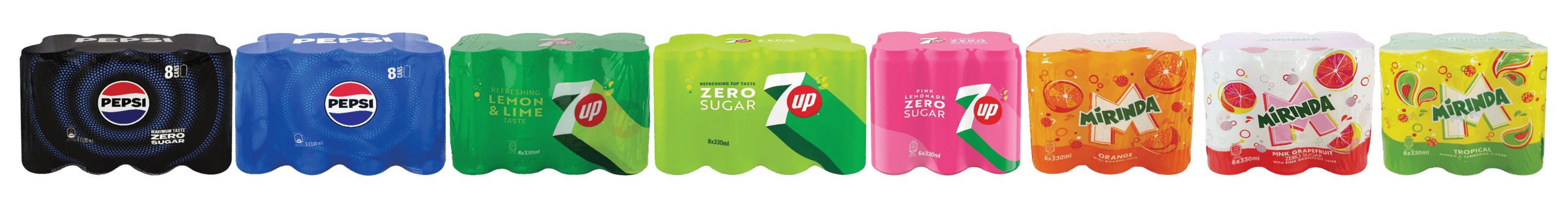 Pepsi, Pepsi Zero, 7UP, 7UP Lemon & Lime, 7UP Zero, Mirinda multipacks